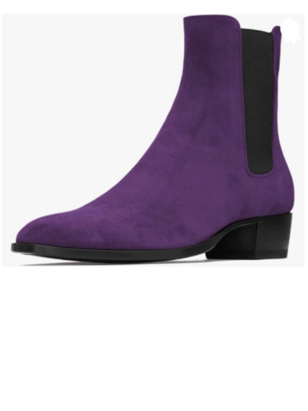 FOWT Purple Men Round Toe Block Low Heel Stretchy Ankle Boots Pull On Boot